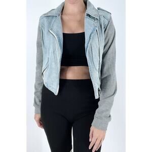 LF Millau Denim Sweatshirt Combo Asymmetrical Jean Jacket Size Medium